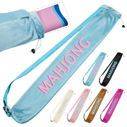35 Inch Long Velvet Mahjong Mat Bag Cute Double Strapped Drawstring Mahjong Mat Holder Lightweight Carrying Bag for Board Games Outdoor Travel Storage-Mat Not Include(Blue,1 Pc) - color: Blue