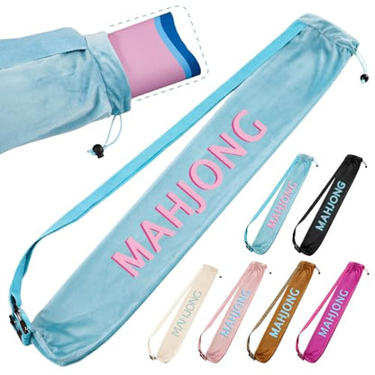 35 Inch Long Velvet Mahjong Mat Bag Cute Double Strapped Drawstring Mahjong Mat Holder Lightweight Carrying Bag for Board Games Outdoor Travel Storage-Mat Not Include(Blue,1 Pc) - color: Blue