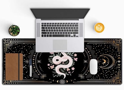 Boho Snake Witch Desk Mat Moon Phases XL Mouse Pad Large Full Desk Mousepad Gaming Extended Keyboard Mouse Mat Desk Pad for Computer Laptop 31.5''X11.8'' Non-Slip Rubber Base with Stitched Edges - color: Boho Snake Witch Moon Phases