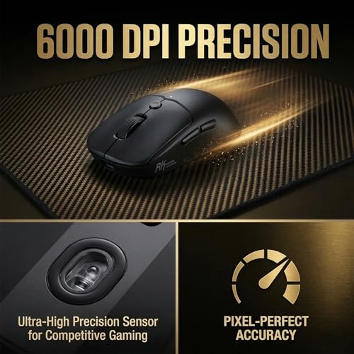 RK ROYAL KLUDGE MO1 Wireless Mouse, 55g Ultra-Lightweight Computer Mice, 6 Programmable Buttons, Quiet Click, 2.4GHz/Bluetooth/Wired, 6000 DPI Optical Sensor, Black - color: Black