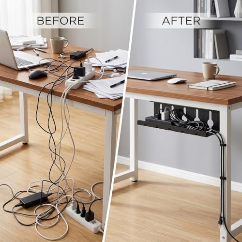 Metal Cable Management Under Desk for Easy mounting Under-Table, Set of 2 - with 10X Cable Ties, Desk Organizer for Office/Home Office Table Thoughtful Cable Tray Holder