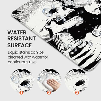 XXL Gaming Mouse Pad, Horror Skull Pattern Black and White, 35.4 x 15.7 Inches, Non-Slip Rubber Base, Waterproof Microfiber Cloth Surface - color: Black and White Skull Design