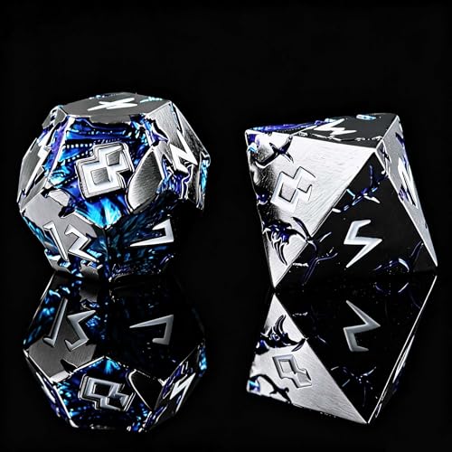 Metal DND Dice Set 7 Piece Polyhedral RPG Dice, Heavy Weighted Dragon Dice for Dungeons and Dragons, Balanced Zinc Alloy D&D Dice with Gift Storage Case for MTG Pathfinder Tabletop Games - color: Black White