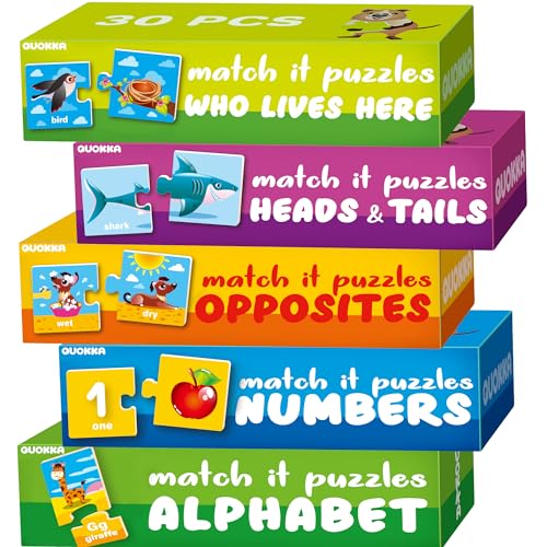 QUOKKA 5X MEGASET Puzzles for Toddlers 3-5 - Matching Games for Kids Ages 2-4 - Numbers Animals Opposites ABC Learning for Toddlers 1-3 Year Old - Educational Toy Activities for Boy and Girl - color: Matching Games Abc