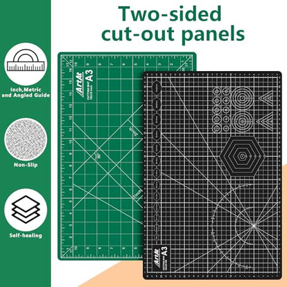ArtAt Self Healing Cutting Mat: 12inch x 18inch Double Sided 5-Ply Fabric Cutting Mat for Sewing, Quilting & Arts & Crafts - Gridded Rotary Cutting Board Mat in Green/Black. - color: Green/Black, size: 18"L x 12"W
