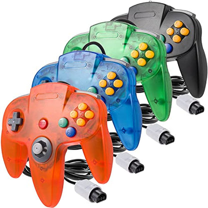 miadore 4 Pack Classic 64 Controller, Wired N64 Controllers with Upgraded Joystick (Non PC USB Version) (Black/Clear Green/Clear Blue/Clear Orange) - color: Black/Clear Green/Clear Blue/Clear Orange