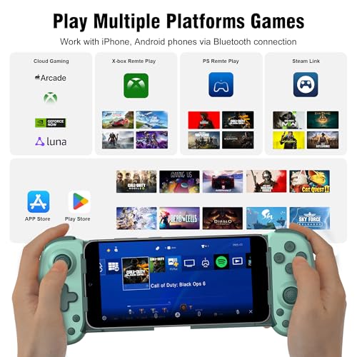 Joso Wireless Phone Controller for iPhone/Android, Mobile Game Controller with Hall Joystick Suitable for Xbox Cloud Gaming, PS Remote Play, Steam Link, Call of Duty & More - Green - color: Green | D6