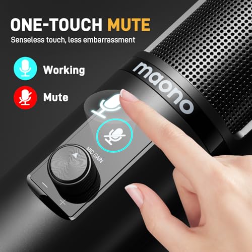 MAONO USB Recording Microphone Kit, Professional Condenser Microphone for PC with One-Touch Mute and Mic Gain Knob for Singing, Podcast, Studio, Streaming PM421