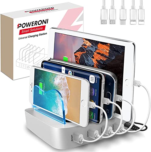 4 Port Charger Station - Fast Charging Dock for Multiple Devices Apple - Multi Device USB Charging Station - Compatible with Apple iPad, iPhone, Android, and Tablet - Charging Rack - color: Silver, size: 4-Port