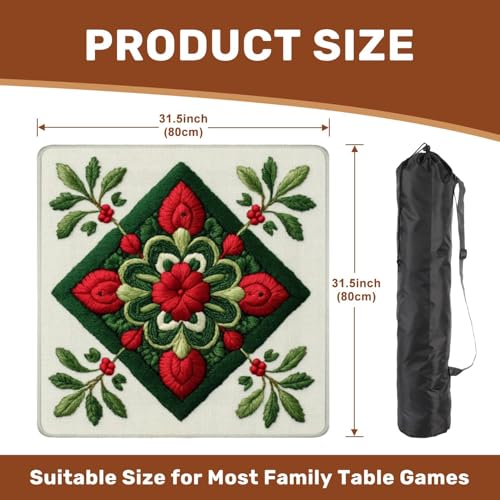 Mahjong Mat 31.5" x 31.5" Embroidered Christmas Poinsettia Holly Square Red Green Non-Slip Noise Reduction Mahjong Tiles Table Cover for Dominoes Poker Card Board and Tile Games Gift - color: Color7
