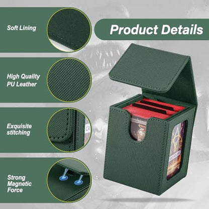 MTG Deck Box, Double Display Window MTG, Commander Deck Box Fits 120+ Single Sleeved Cards, PU Leather Magnetic Closure Card Box with 2 Dividers&2 Toploaders for TCG, CCG, Green - color: Green, size: 1 pack