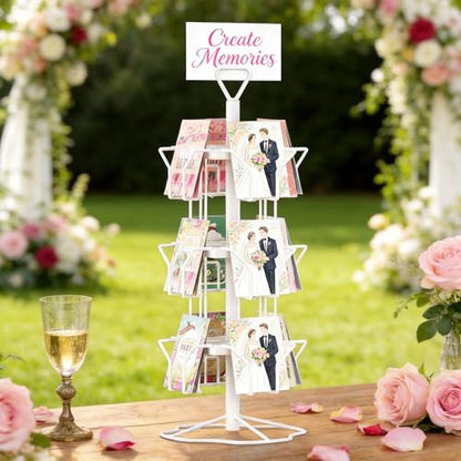 ORLESS Greeting Card Rack Display Stand, 3 Tier Rotating Card Holder Display Retail, 12 Pocket Metal Postcard Holder Display Stand, Greeting Card Holder for Postcards, Brochures, Stickers, Showcase(White) - color: White