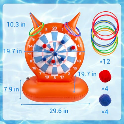 Kids Pool Toys Games, Inflatable Dart Board Ball and Ring Toss Water Game | Pool Dart Board for Fun Summer Swimming Pool Party Beach Lawn Outdoor Camping Float Games for 3-12 Yrs Kids Adults Family