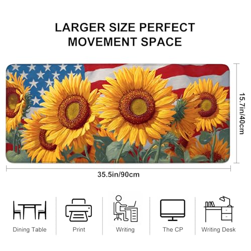 Mouse Pad, Large Anti-Slip with Stitched Edges Desk Mat Desktop Laptop Computer Desk Keyboard Mat,Table Protector Blotter Mat (Sunflower, 35.4" x 15.7") - color: Sunflower, size: 35.4" x 15.7"