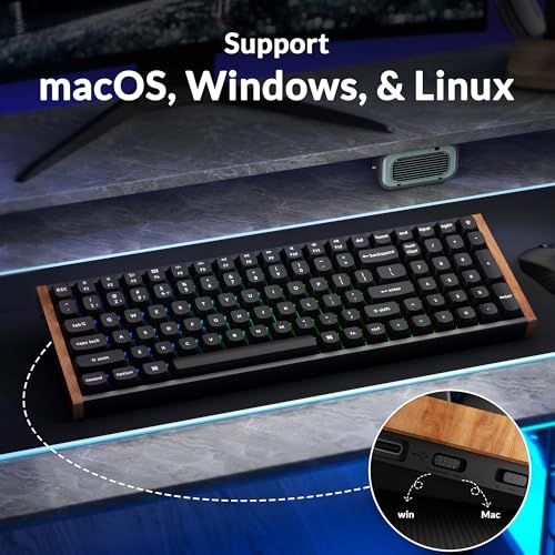 Keychron K4 HE 96% Wireless Hall Effect Keyboard with Number Pad, Rapid Trigger Magnetic Switches, QMK Launcher, 2.4GHz/Bluetooth/Wired, Mac & Windows, Wood Accent Frame, Black (Non-Shine-Through) - color: Special Edition Black