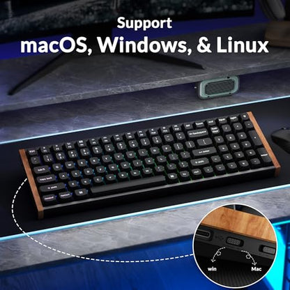 Keychron K4 HE 96% Wireless Hall Effect Keyboard with Number Pad, Rapid Trigger Magnetic Switches, QMK Launcher, 2.4GHz/Bluetooth/Wired, Mac & Windows, Wood Accent Frame, Black (Non-Shine-Through) - color: Special Edition Black