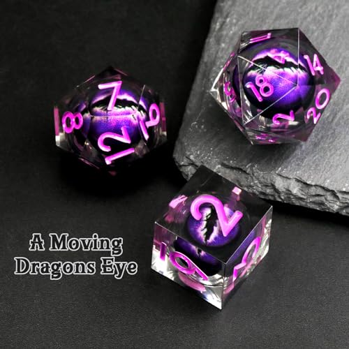 FONVGOGO Sharp Edge Resin Dice Set, Liquid Core DND Dice, Dragon Eye Dice Set D and D Dungeons and Dragons Dice Polyhedral Beholder's Ttrpg Die Role Playing RPG (Light Purple) - color: Dragon Eye Purple-01