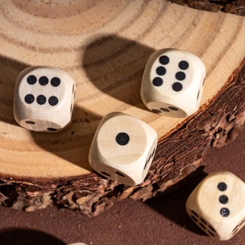 10PCS 16mm D6 Dice Set Wooden 6 Sided Dice for DND RPG Board Games | Leather Storage Bag, DM Gift, for Dungeons and Dragons Role Playing Games - color: D6-black P