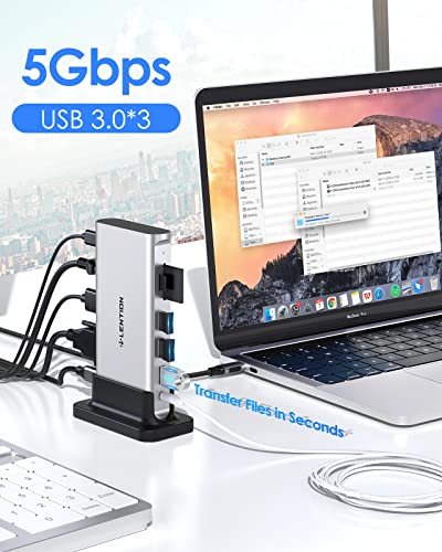 LENTION Docking Staion Dual Monitor 4K HDMI & 1080P VGA, Ethernet, USB 3.0 | 3.3ft Detachable Cable, 100W PD, Card Readers, 3.5mm Audio, Vertical Design, Compatible with macOS, Windows & ChromeOS (D55) - color: Silver