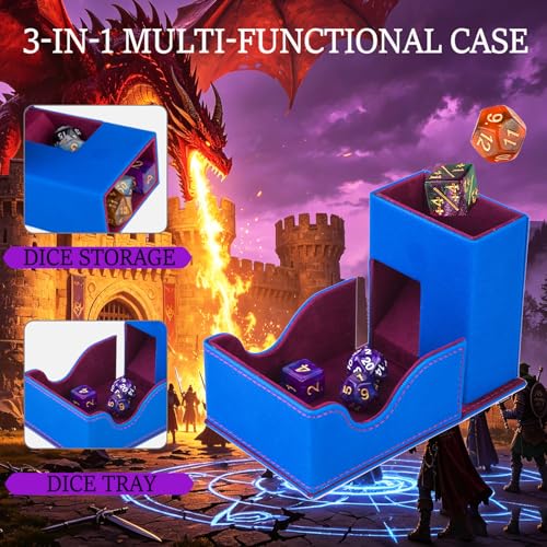 Dice Tower and Tray,Foldable Portable Dice Rolling Tower,Dice Roller Accessory for Dungeons and Dragons,Classic Board Games,RPG Games, and Tabletop Games Blue/Red - color: Blue/Red（fire Dragon）