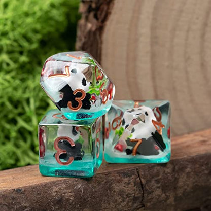 Cusdie 7-Die Dice DND, Polyhedral Dice Set Filled with Animal, for Role Playing Game D&D Dice (Panda w/Bamboo) - color: Orange