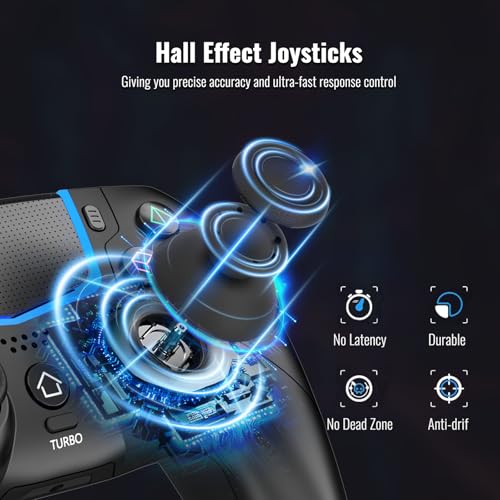 BETMI Wireless Controller for PS-5/Pro/Slim/PC with Hall Joysticks (Black) | Bluetooth Gaming Controller with LED Channel Light/Turbo/6-Axis Gyro/Dual Vibration/Touchpad/3.5mm TRRS Audio Jack/Speaker