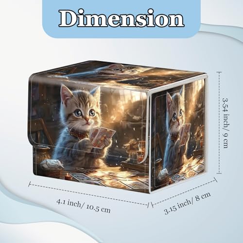 Commander Deck Box for Trading Cards - Fits 100+ Double Sleeved Cards, PU Leather MTG TCG Storage Case with Strong Magnetic Closure, Cat Playing Cards - color: Cat Playing Cards