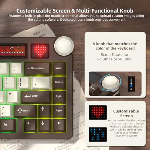 Womier 75% Wireless Mechanical Keyboard with Screen and Knob Keyboard | Retro Creamy Bluetooth Gaming Keyboard Custom Clear Light Box,RGB/Hot Swap/PBT Keycap,VIA Programmable for Mac/PC,K80 Brown - color: Brown-1