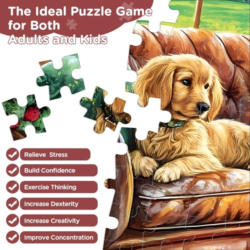 300 Pieces Jigsaw Puzzles for Adults, Golden Retriever Jigsaw Puzzles for Kids Adults Seniors, Adult Puzzles 300 Pieces, Challenging Puzzle Great Gift for Family Friends - style: Dog Book