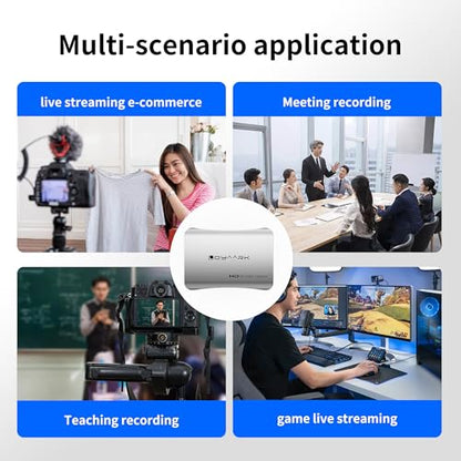 USB 3.0 Audio Video Capture Card with Microphone 4K60HZ HD Loop Output, 2K30fbs 1080p 60fps Video Recorder for Streaming Video Game Capture for Cell Phones/DSLR Cameras / PS5/Switch2 / Xbox/PC