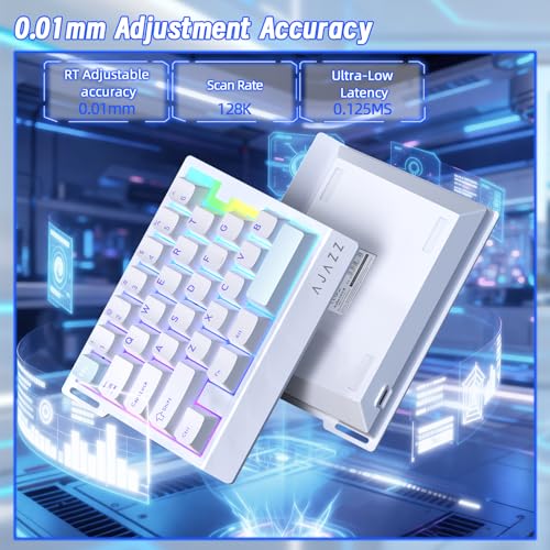 A.JAZZ AK029 Wired 29 Keys One-Handed RGB Gaming Keyboard with 8000HZ,0.01mm RT Magnetic Switches Adjustable Actuation,Hotswappable Mechanical Keyboard,Aluminum Plate,Web Driver for Gamers-White - color: White