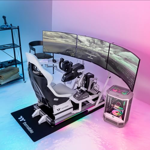 Thermaltake GF500 Flight Simulator Cockpit, Compatible with Thrustmaster-Logitech-Turtle Beach-Virtual Fly-VKB-Virpil-Winwing, Pedals and Controls not Included, PC & Console, Snow, GSC-F50-CPASWH-01