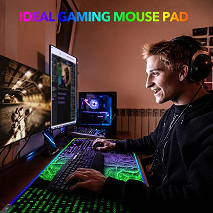 AIMSA Large Gaming Mouse Pad RGB, Keyboard Led Mousepad Extended 35.4 x 15.8 inch Non-Slip Rubber Base with 14 Lighting Modes, Big Desk Mat Waterproof, Technology Brain - color: Technology Brain