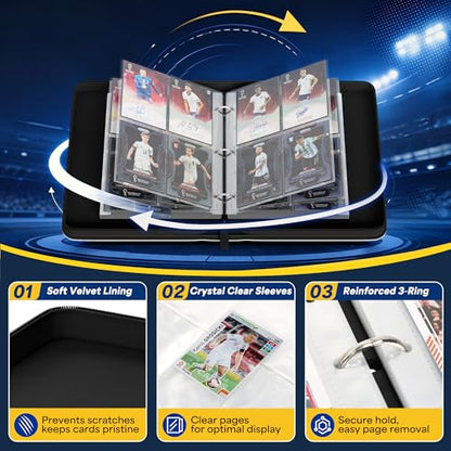 Kabinka 4-Pocket Soccer Card Binder, 2025-2026 Soccer Trading Cards Binder Fits 400 Cards with 50 Removable Double-Sided Sleeves, Waterproof PU Card Albums for Soccer Fans - color: Soccer-2, size: 4 Pocket 400