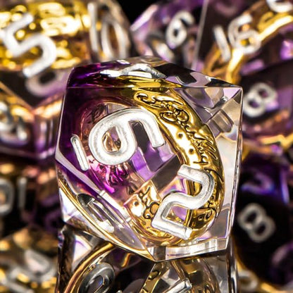 OUKELANWO Magic Lord Rings DND Dice Set with Box, 7Pcs Resin LOTR D&D Dice Set for Role Playing Game, Purple Dungeons Dragons D and D Sharp Edge Dice D20 D12 D10 D8 D6 D4 - color: Purple & White