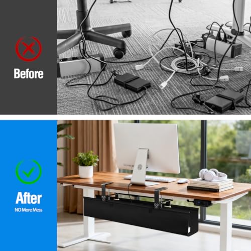 Under Desk Cable Management Tray, 36-Inch Heavy Duty No-Drill Clamp & Screw Mount Cord Organizer, Holds Power Strip & Large Adapters for Home Office, Gaming Desk, Study Room - size: 36"L x 5.5"W