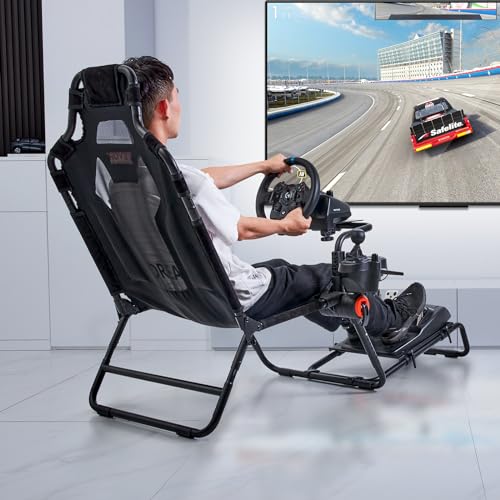 VEVOR Racing Wheel Stand Foldable Fit For Logitech,Thrustmaster,Fanatec,Hori,Mad Catz, Carbon Steel Driving Simulator Cockpit Adjustable Pedal & Seat,Fit Most Wheels and Pedals, Max. Load 330lbs