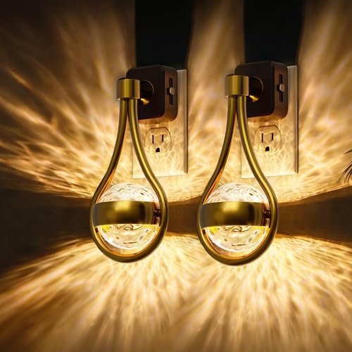 L LOHAS LED Night Lights Plug Into Wall: 2 Pack Star Projector Nightlight, Dusk to Dawn Sensor, 3000K Soft White, 330°Rotating Globe Night Light for Bedroom, Hallway, Home Decor, Gaming Room - color: Gold 3000K Sphere, size: 2 Pack