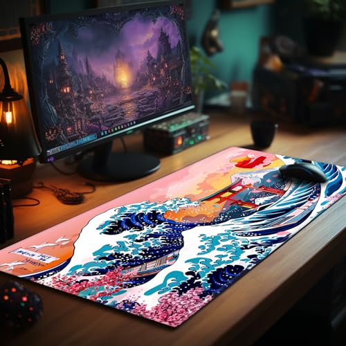 Card Playmat 70 x 40 cm Game Mats Tabletop Magic for MTG/TCG Cards, Trading Card Game Playing Stitched Commander Deck Gaming Desk Duel Mat Card Gameplay Mats, Japanese Sakura Sea Wave - color: Japanese Sakura Sea Wave, size: 27.5"X15.7"