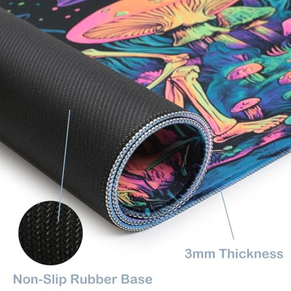 Simpkeely Large Gaming Mouse Pad XL - Blacklight Skull Mushroom Desk Mat, 31.5 x 11.8 Inch Extended Waterproof Keyboard Mousepad with Non-Slip Rubber Base for Gamers & Office Work - color: Mushroom Skull
