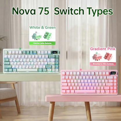 LeobogxAula Nova75 Wireless Mechanical Pink Keyboard,Gaming Keyboard | Tri-mode Bluetooth/2.4GHz/USB-C,RGB Backlit,FR4 Plate,Hot Swappable Pre-lubed Switches,Programmable PBT Keycaps,8000mAh - color: Gradient Pink
