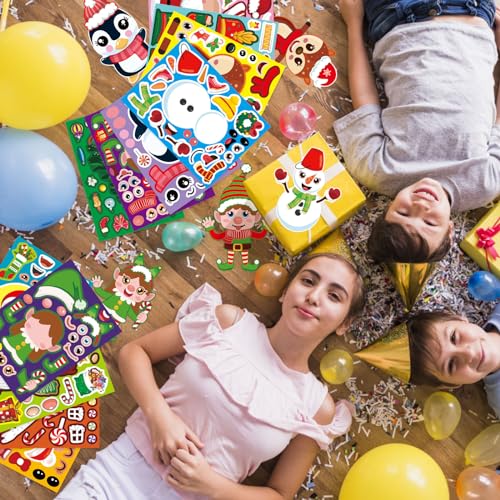 24 Sheets Christmas Make a Face Stickers for Kids Toddlers Xmas Gift Stickers Make Your Own Characters Mix and Match Sticker, Xmas Holiday Sticker Christmas Party Games