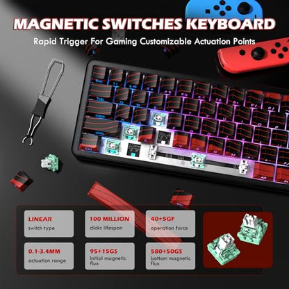 Attack Shark X65PRO HE & X11 Gaming Combo–Hall Effect Magnetic Keyboard & Superlight Mouse with RGB Charging Dock,8KHz Polling 22K DPI,Tri-Mode Wireless,Hot-Swappable,for Win/Mac/Linux (Black Red)