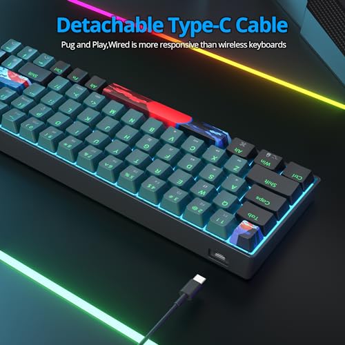 Portable 60% Mechanical Gaming Keyboard Blue/Black, Blue LED Backlit Wired Key Board with Red Switch, Compact 68 Keys Mini Office Keyboards for Laptop PC (68 Soundwave A/Red Switch) - color: 68 Soundwave A/Red Switch