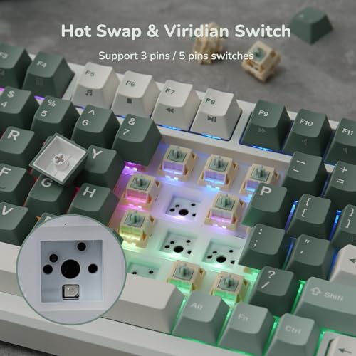 RK Royal KLUDGE M75 Wireless Mechanical Keyboard 2.4Ghz/BT5.1/USB-C Gaming Keyboard 75% Layout 81 Keys Gasket Mount with OLED Display & Knob RGB Backlight Hot-Swappable Cream Switch, Green - color: Green, size: Viridian Switch