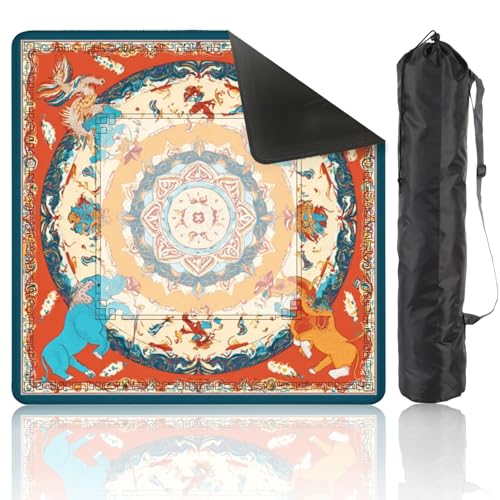 Mahjong Mat 31.5" x 31.5" Spiraling Fantasy Battle Mythical Creatures Elephants Bold Colorful Non-Slip Noise Reduction Mahjong Tiles Table Cover for Dominoes Poker Card Board and Tile Games - color: Color2