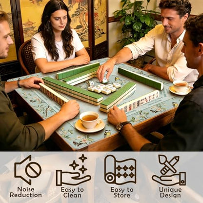 Turquoise Floral Bird Chinoiserie Mahjong Mat 31.5 x 31.5 in,Traditional Chinese Flower Non-Slip Noise Reduction Gaming Mat for Table American Mahjong Poker Board Games Card Games Dominoes - color: Emerald Chinese Style Flower & Bird Mahjong Mat