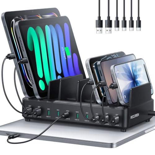 Rocoren 400W Charging Station for Multiple Devices, 10 Port Double PD 100W USB C Charging Station with 6 Cables, Multi-Device Organizer Fast Charging Dock for MacBook, iPad, iPhone, Cell Phone, Tablet