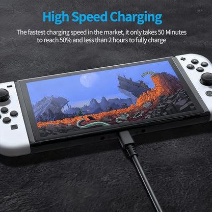 Switch Charger - Charge in Full Less Than 2H - 15V 2.6A USB C Power Adapter Fast Charging with Upgraded IC Module, 5FT Cable Cord - Compatible with Switch Lite, OLED, Steam Deck - Support TV Mode
