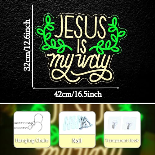Jesus Is My Way Neon Sign Dimmable Led Jesus Quote Sign Christian Letter Light Sign for Bedroom Christ Church Easter Wedding Decor - style: Jesus Is My Way